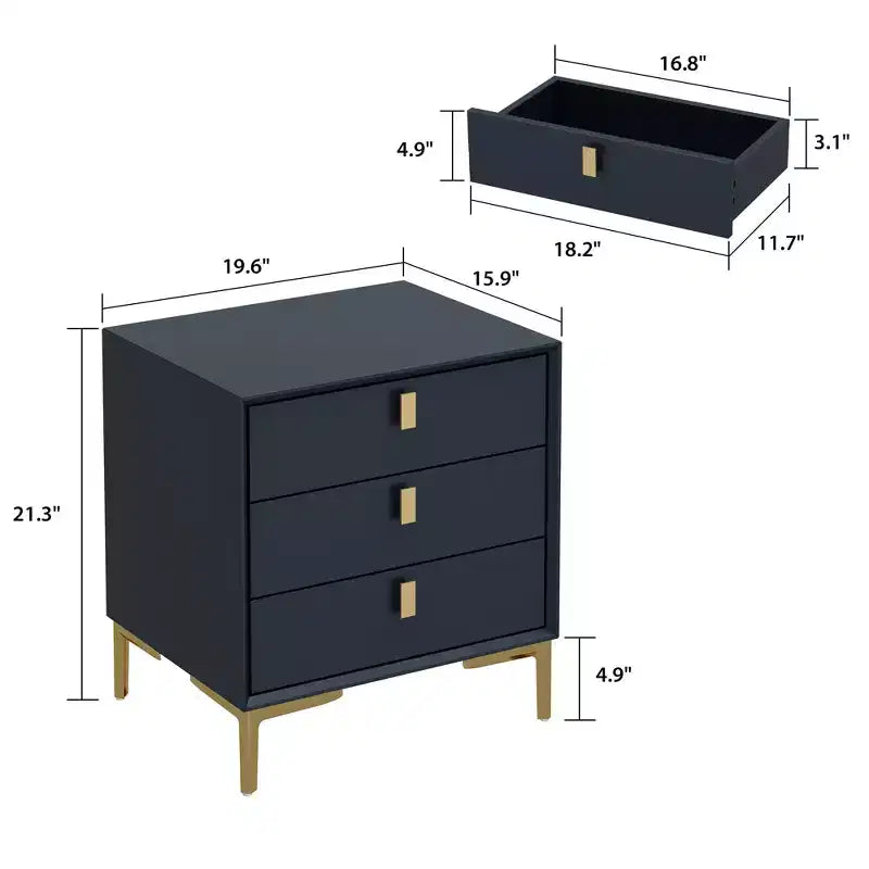 3 Drawer Nightstand with Metal Base - Bedside Dresser