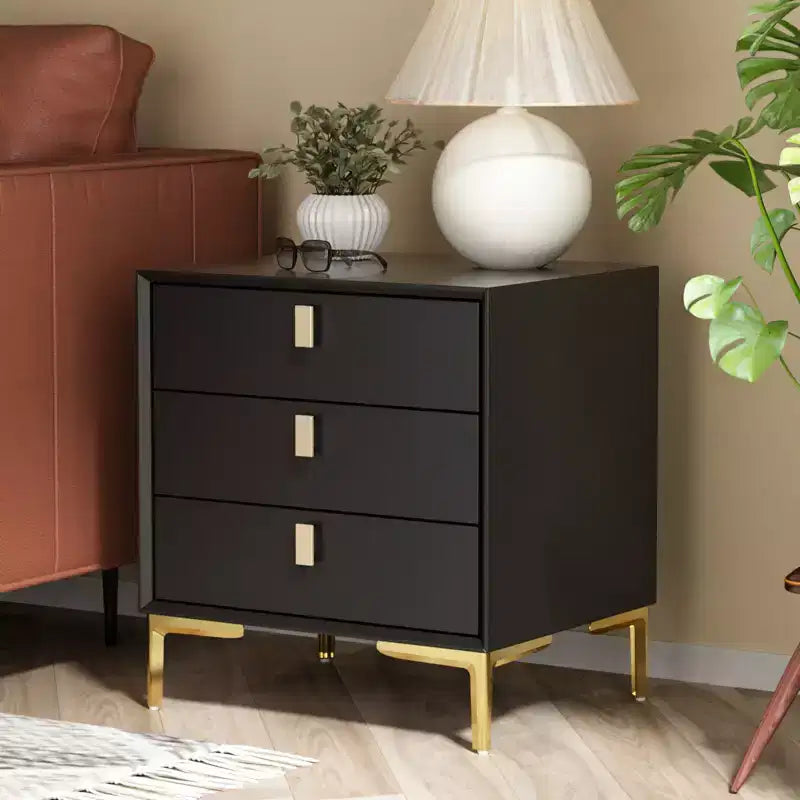 3 Drawer Nightstand with Metal Base - Bedside Dresser