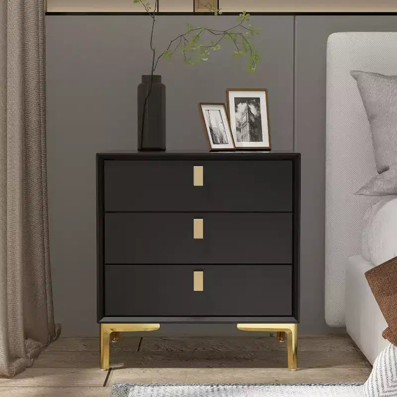 Hitow 3 Drawer Nightstand Metal Base Bedside Dresser