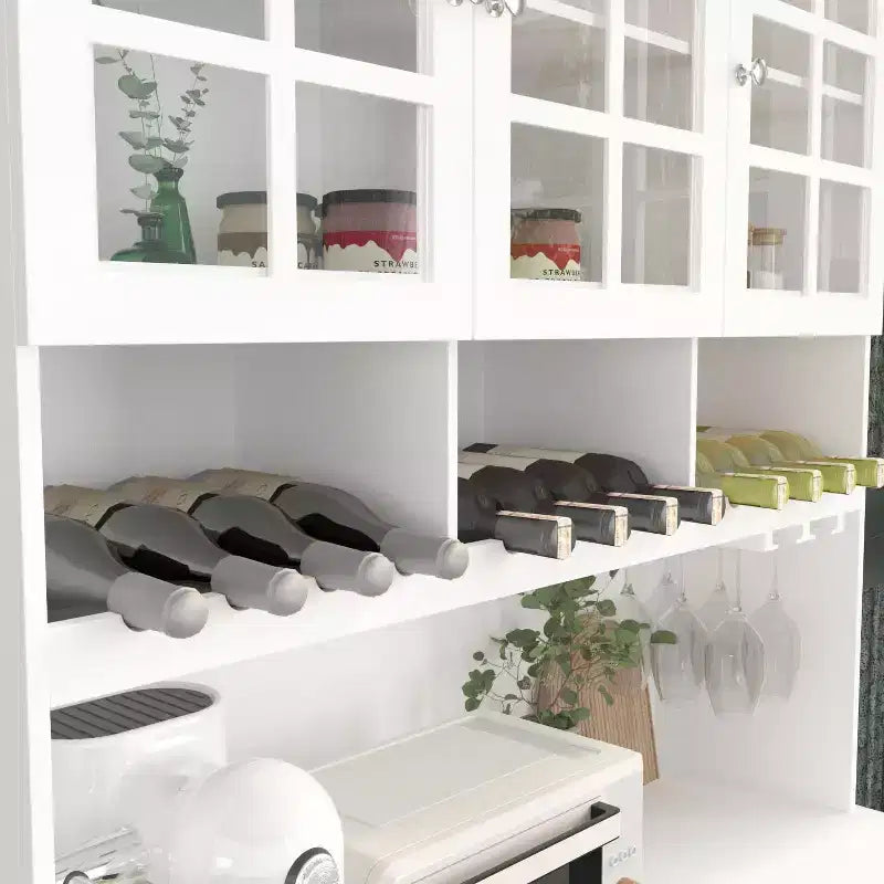 Wooden Pantry Cabinet with 3 Drawers, 13 Shelves, Cup and Bottle Holders