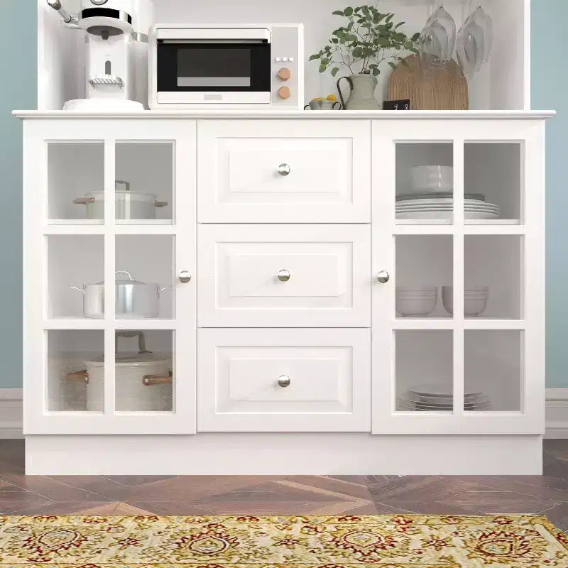 Wooden Pantry Cabinet with 3 Drawers, 13 Shelves, Cup and Bottle Holders