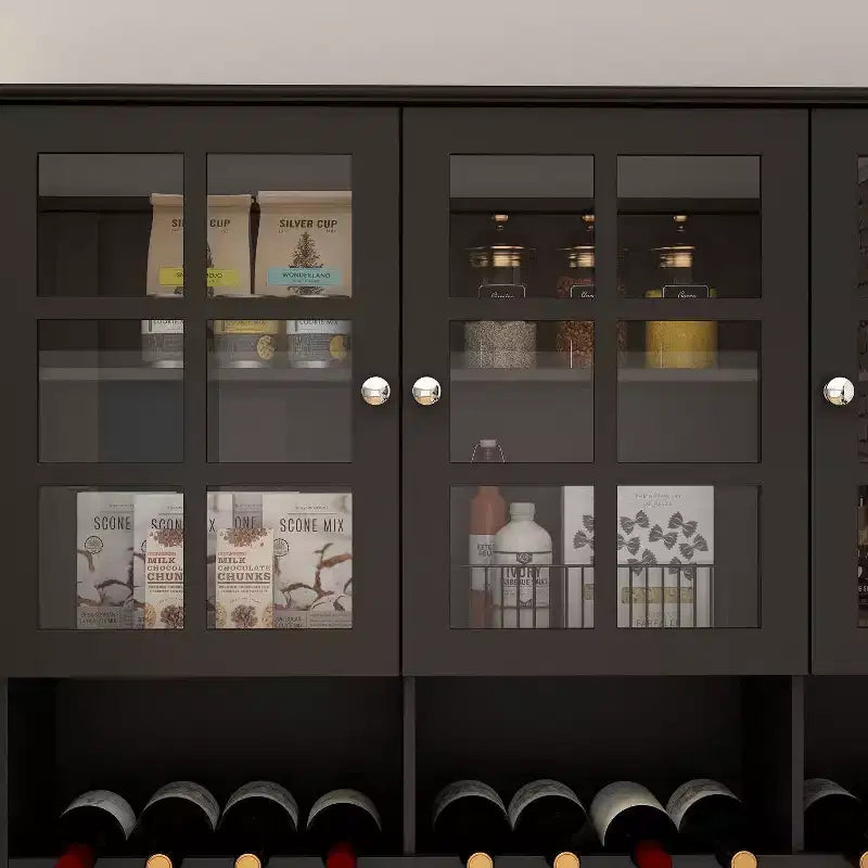 Wooden Pantry Cabinet with 3 Drawers, 13 Shelves, Cup and Bottle Holders