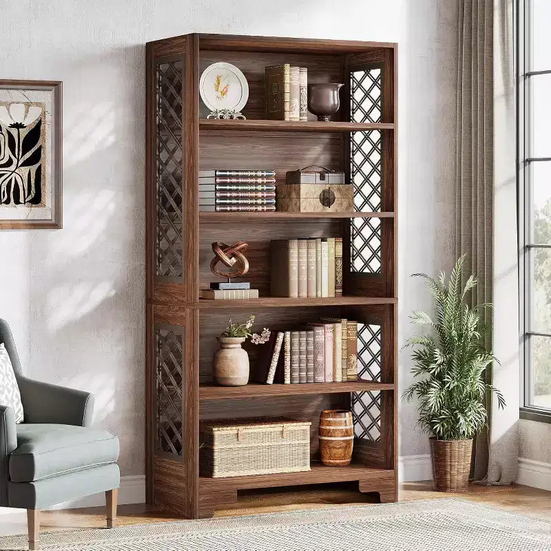6-Tier Bookcase, 70.8" Tall Vintage Bookshelf, Freestanding Storage Display Rack for Home Office, Living Room, Bedroom