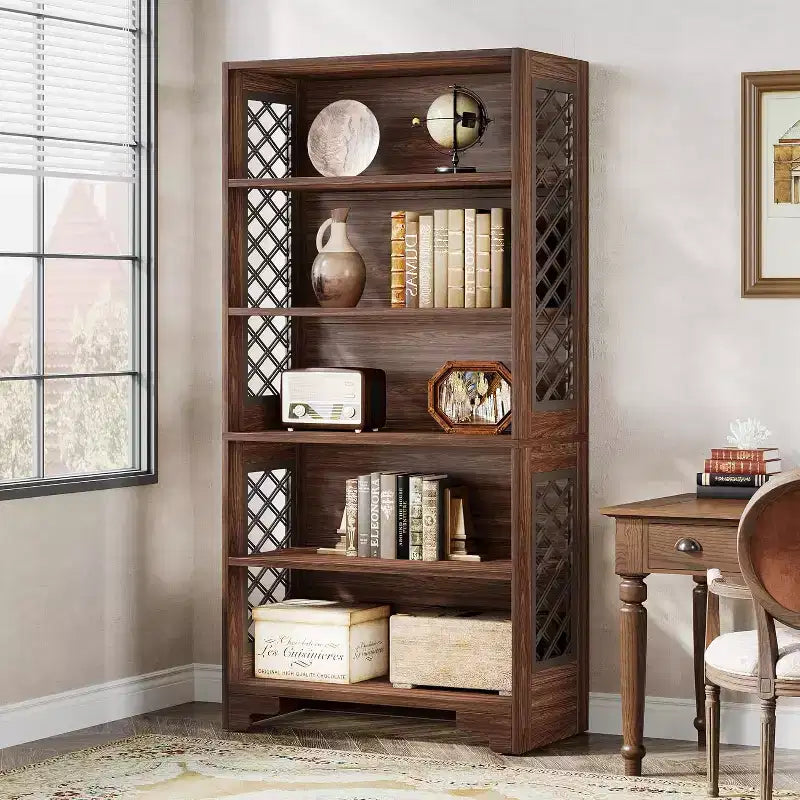 6-Tier Bookcase, 70.8" Tall Vintage Bookshelf, Freestanding Storage Display Rack for Home Office, Living Room, Bedroom