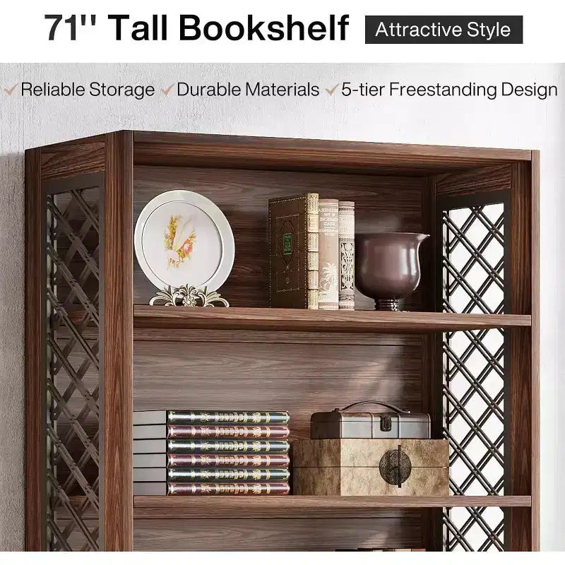 6-Tier Bookcase, 70.8" Tall Vintage Bookshelf, Freestanding Storage Display Rack for Home Office, Living Room, Bedroom