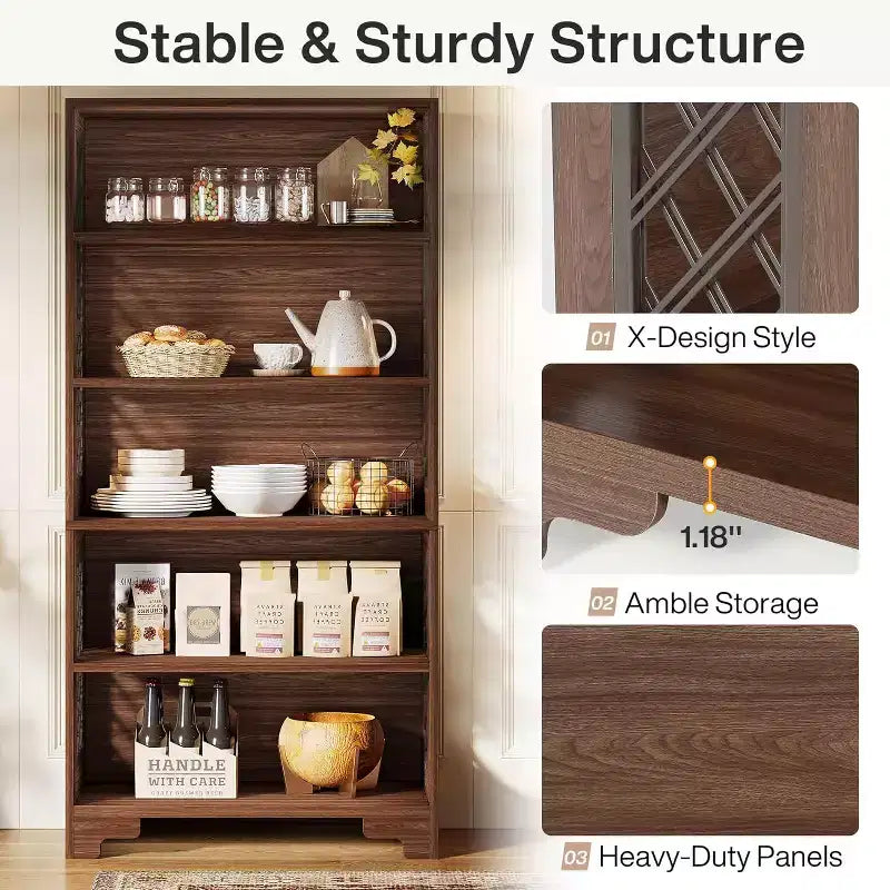 6-Tier Bookcase, 70.8" Tall Vintage Bookshelf, Freestanding Storage Display Rack for Home Office, Living Room, Bedroom