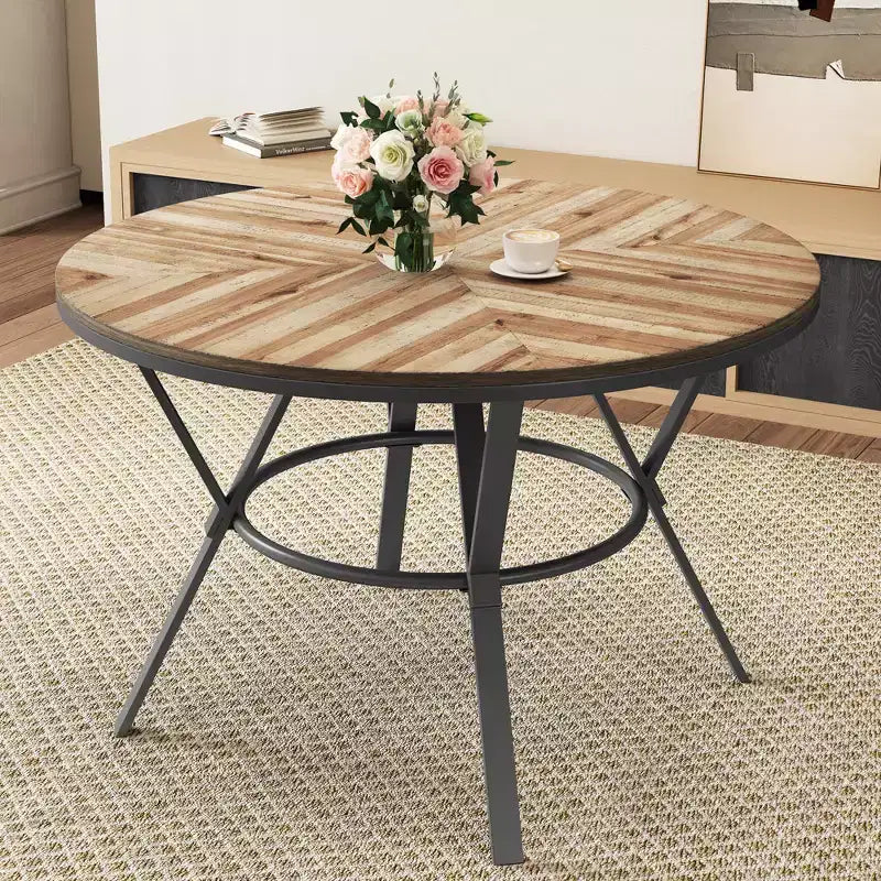 Modern Round Wood Dining Table, Light Brown/Black