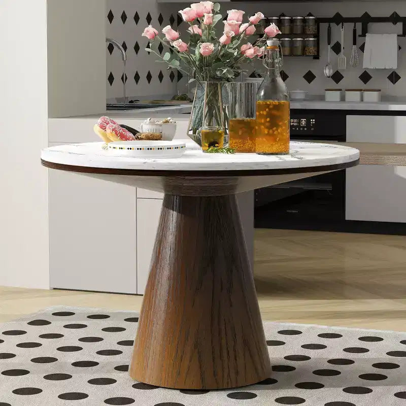 Retro Wood Top Frustum Pedestal Dining Table