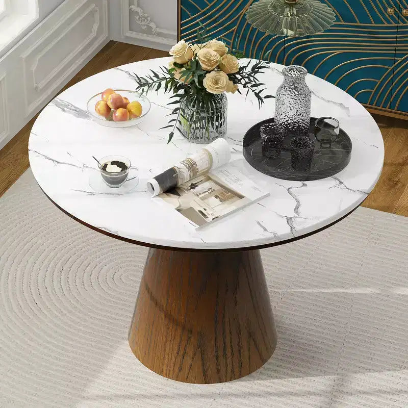 Retro Wood Top Frustum Pedestal Dining Table