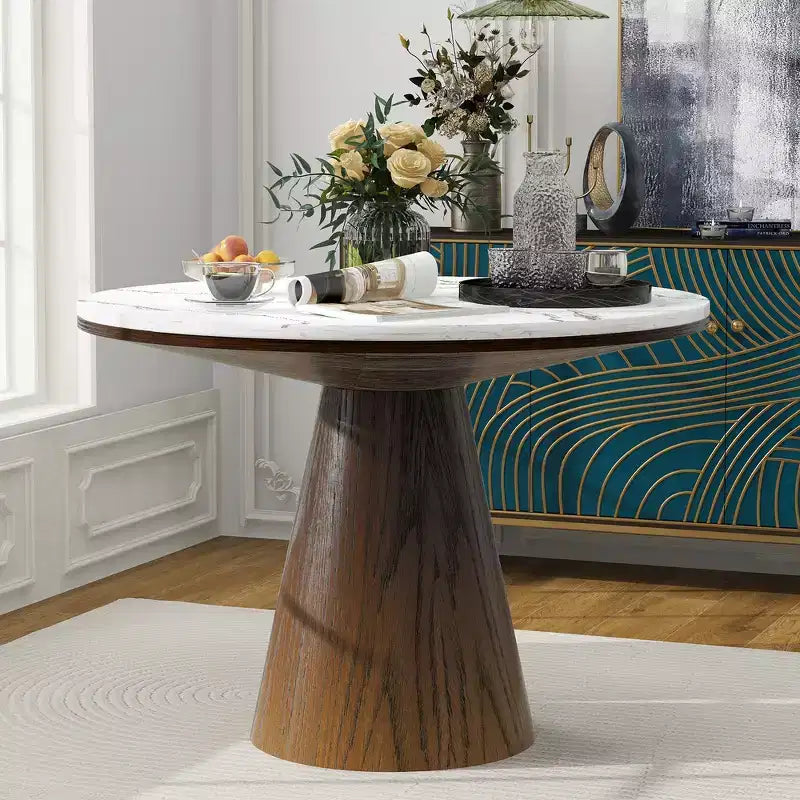 Retro Wood Top Frustum Pedestal Dining Table