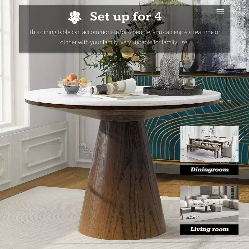 Retro Wood Top Frustum Pedestal Dining Table
