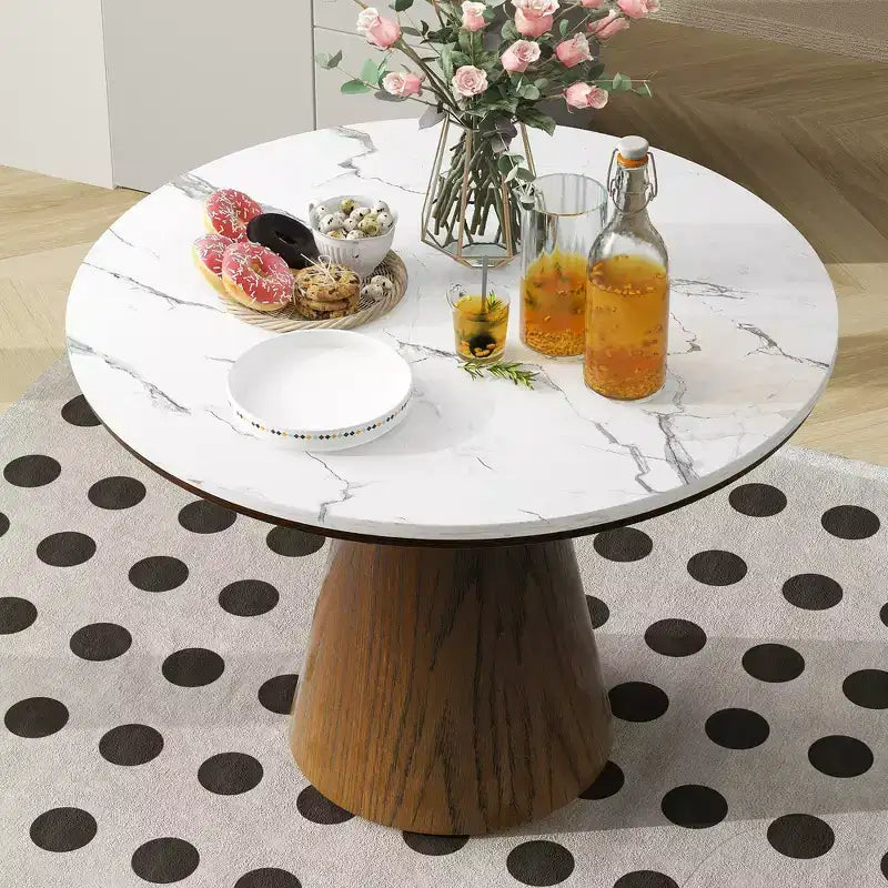 Retro Wood Top Frustum Pedestal Dining Table