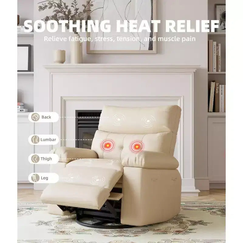 Oversized Recliner Chair with Heat and Massage - 360 Swivel Manual Rocking Chair with Remote Control