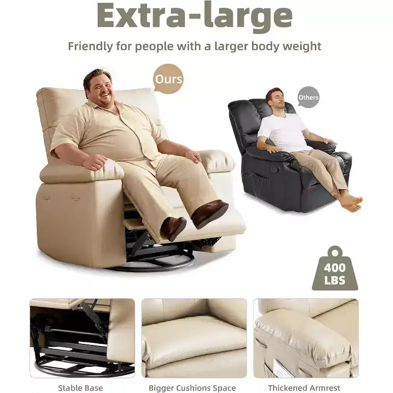Oversized Recliner Chair with Heat and Massage - 360 Swivel Manual Rocking Chair with Remote Control