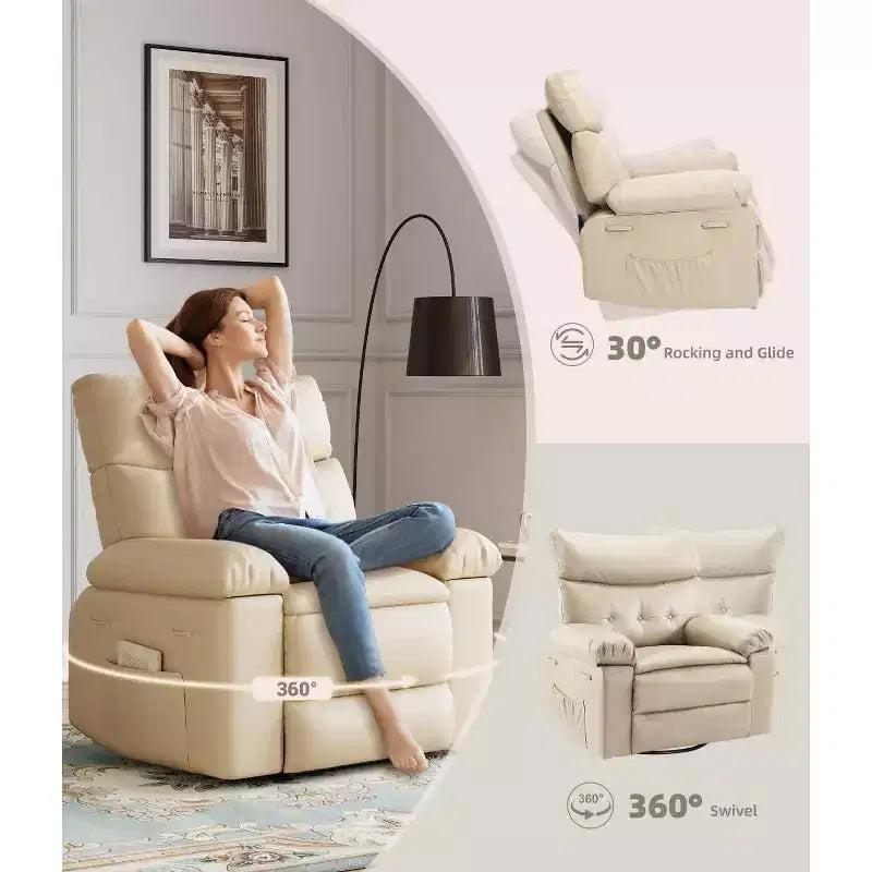 Oversized Recliner Chair with Heat and Massage - 360 Swivel Manual Rocking Chair with Remote Control