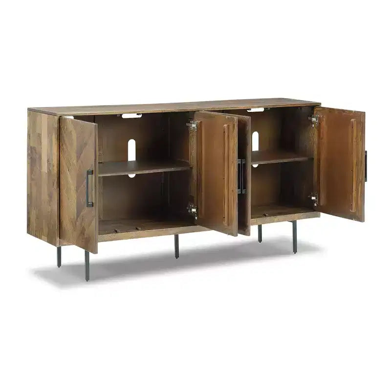 Contemporary Accent Cabinet with 4 Chevron Pattern Doors, Brown