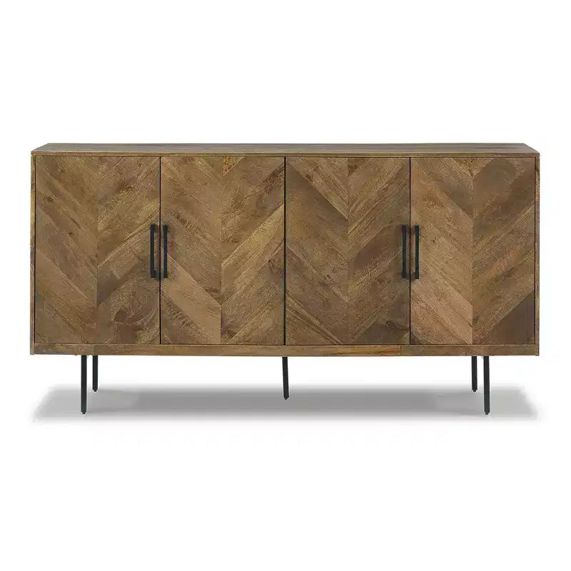 Contemporary Accent Cabinet with 4 Chevron Pattern Doors, Brown