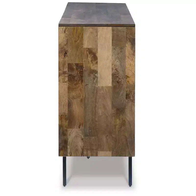 Contemporary Accent Cabinet with 4 Chevron Pattern Doors, Brown