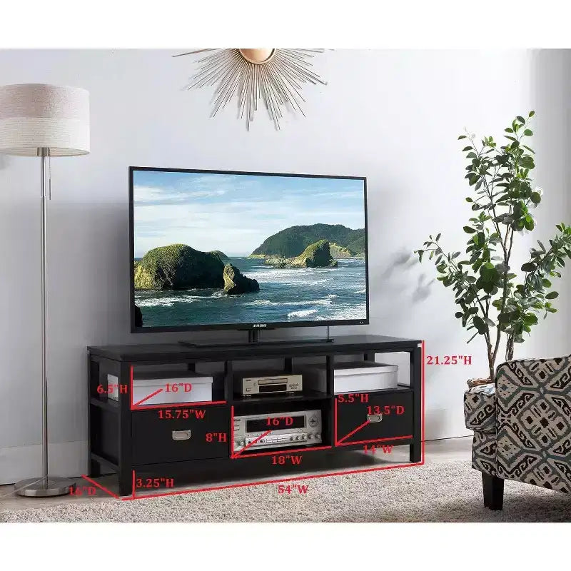 54" Black Wood TV Stand Entertainment Center with Storage