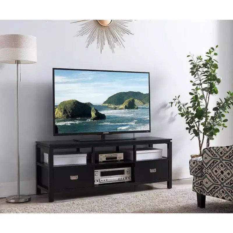 54" Black Wood TV Stand Entertainment Center with Storage