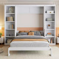 Queen/Full Size Wooden Murphy Bed with Desk and Storage Shelves, White -ModernLuxe