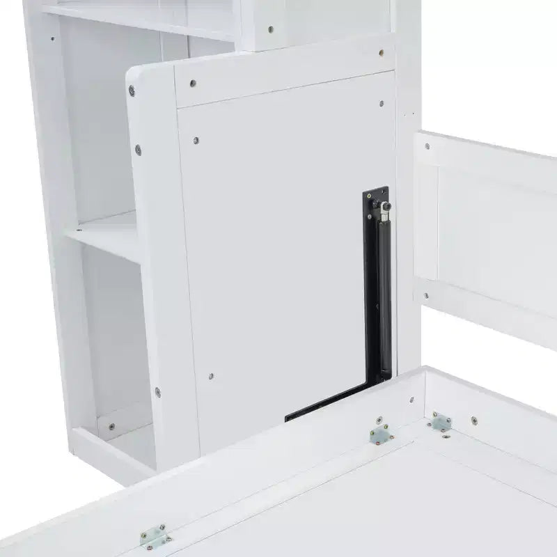 Queen/Full Size Wooden Murphy Bed with Desk and Storage Shelves, White