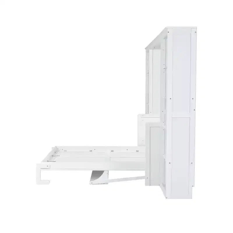 Queen/Full Size Wooden Murphy Bed with Desk and Storage Shelves, White