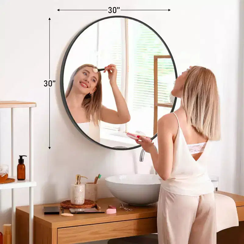 30-Inch Circular Wall Mirror, Hanging Mirror for Bathroom & Above Sink