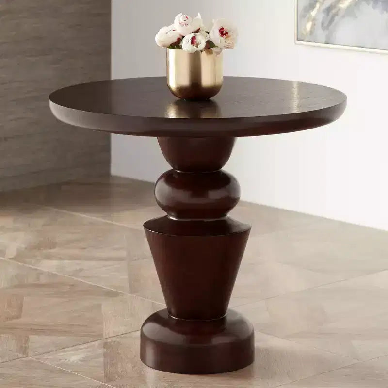 30" Round Oak Veneer Pedestal Table