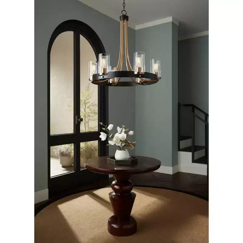 30" Round Oak Veneer Pedestal Table