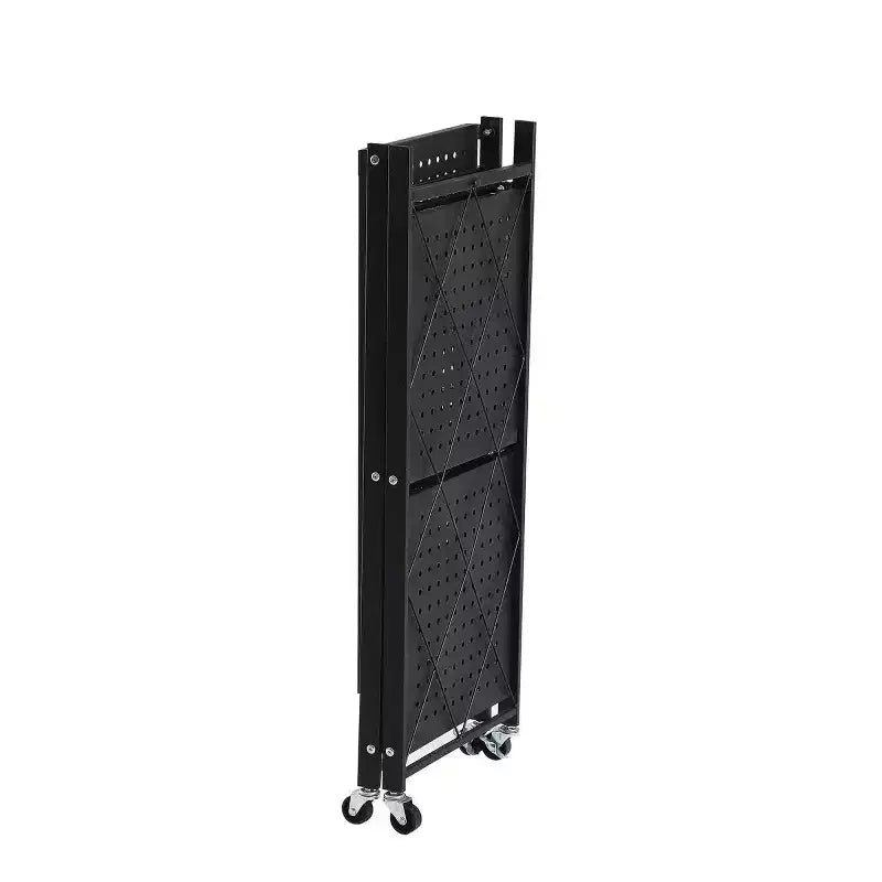 Foldable Storage Shelf with Wheels - Metal Collapsible Shelving Unit, Rolling Cart for Books & Kitchen