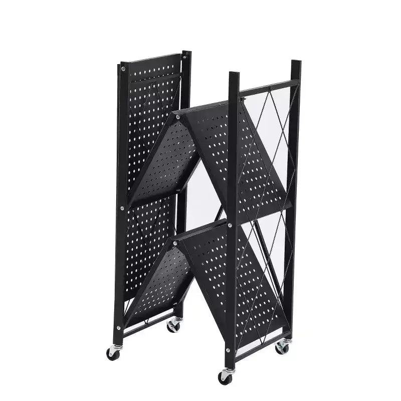 Foldable Storage Shelf with Wheels - Metal Collapsible Shelving Unit, Rolling Cart for Books & Kitchen