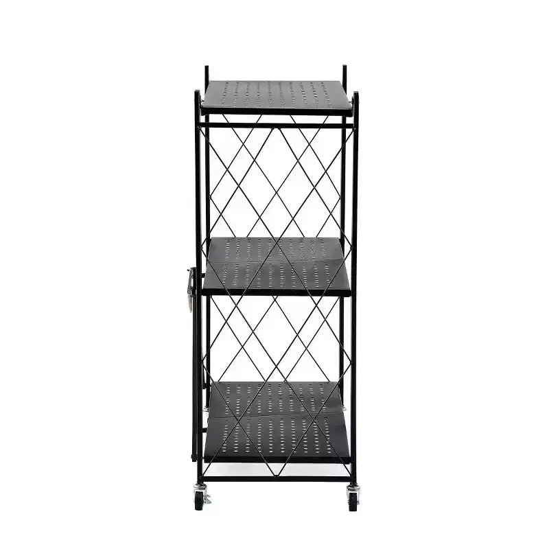 Foldable Storage Shelf with Wheels - Metal Collapsible Shelving Unit, Rolling Cart for Books & Kitchen