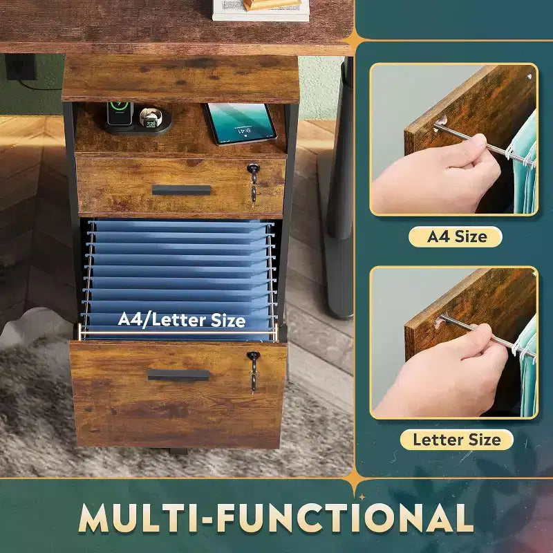 2-Drawer File Cabinet & Mobile Printer Stand with Open Storage Shelf, Fits A4 & Letter Size