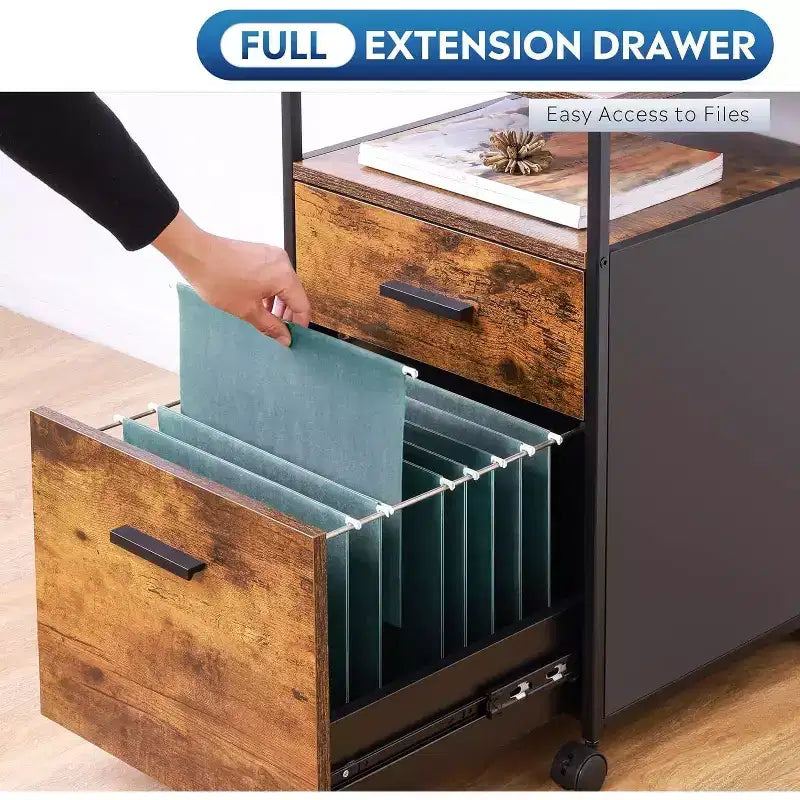 2-Drawer File Cabinet & Mobile Printer Stand with Open Storage Shelf, Fits A4 & Letter Size