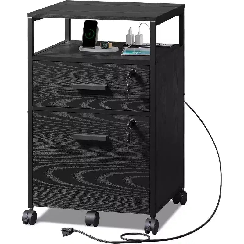 2 Drawer File Cabinet, Mobile Printer Stand with Open Storage Shelf, Wood Filing Cabinet fits A4 or Letter Size for Home Office
