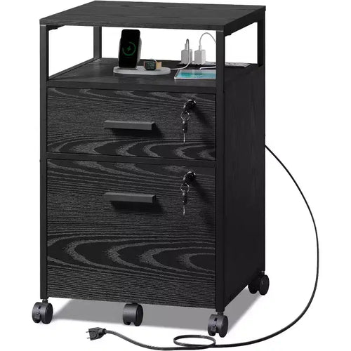2 Drawer File Cabinet, Mobile Printer Stand with Open Storage Shelf, Wood Filing Cabinet fits A4 or Letter Size for Home Office