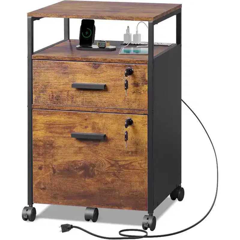 2-Drawer File Cabinet & Mobile Printer Stand with Open Storage Shelf, Fits A4 & Letter Size