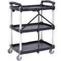 VEVOR Foldable Utility Service Cart, 3 Shelf 165LBS Heavy Duty Plastic Rolling Cart , Portable Garage Tool Cart for Warehouse/Office/Home