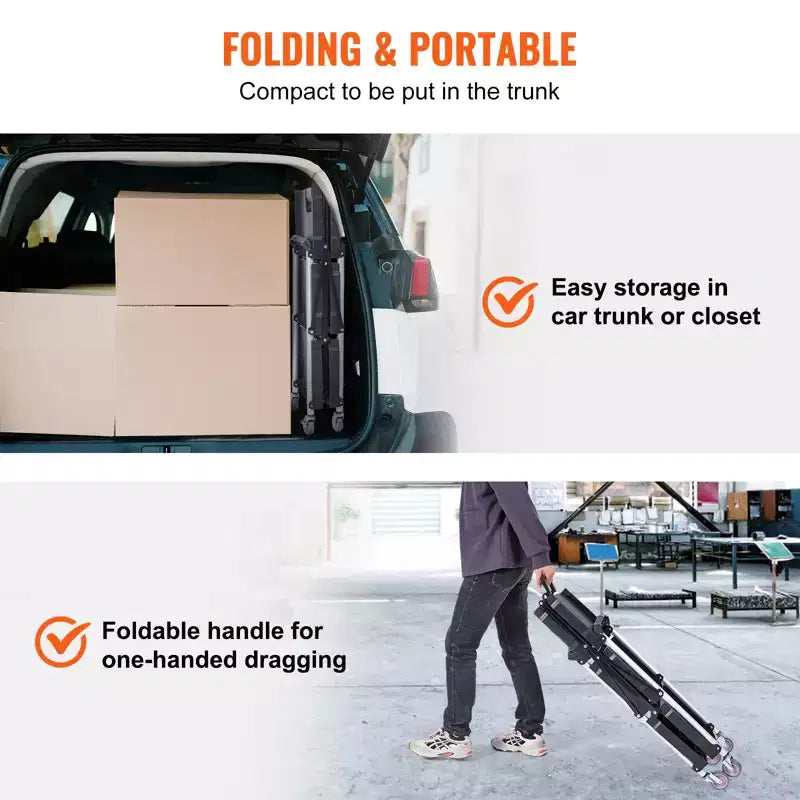 Foldable Utility Service Cart, 3 Shelf 165LBS Heavy Duty Rolling Cart, Portable Garage Tool Cart for Warehouse/Office/Home