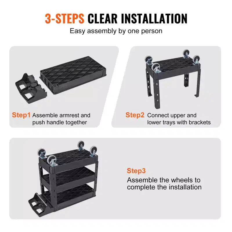 3-Shelf 550LBS Heavy Duty Rolling Utility Cart with 360° Swivel Wheels