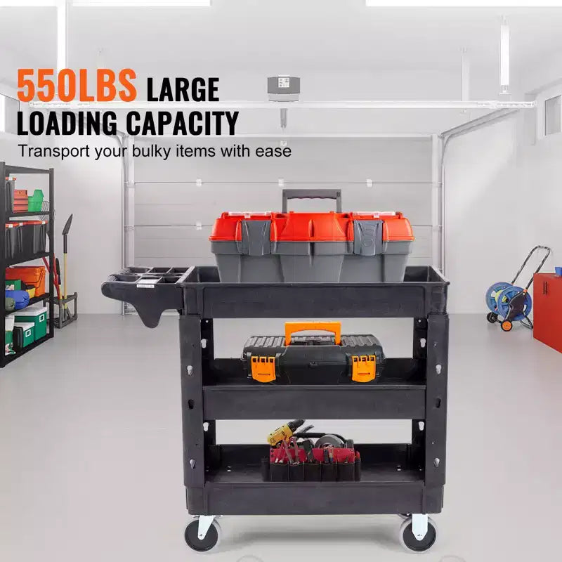 3-Shelf 550LBS Heavy Duty Rolling Utility Cart with 360° Swivel Wheels