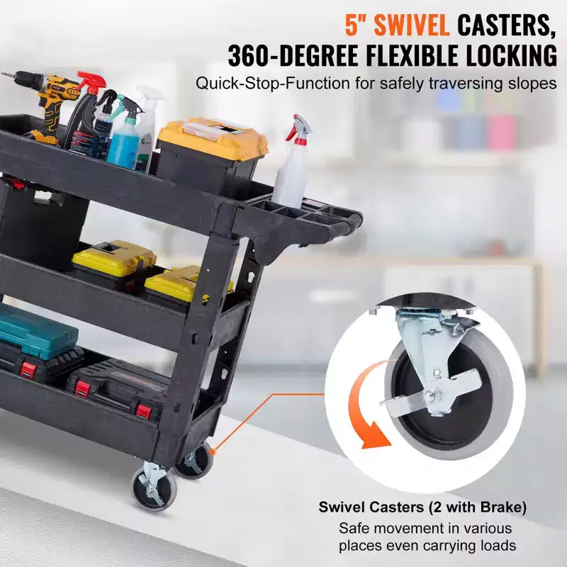 3-Shelf 550LBS Heavy Duty Rolling Utility Cart with 360° Swivel Wheels