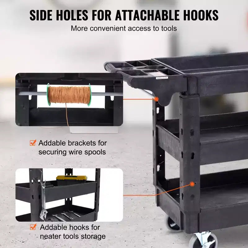 3-Shelf 550LBS Heavy Duty Rolling Utility Cart with 360° Swivel Wheels