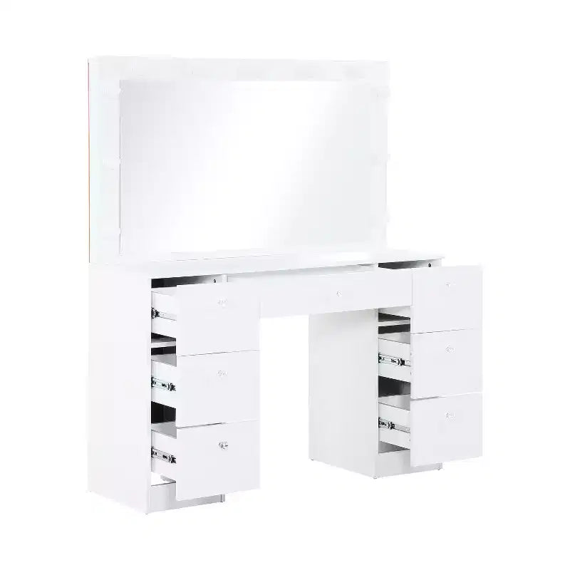 Vanity Table with Mirror, LED Lights, 7 Drawers & Stool
