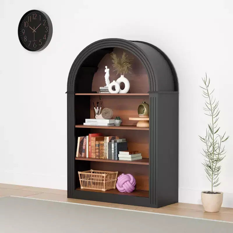 4-Tier Wooden Arched Open Floor Bookcase, Large Storage Organizer for Library, Bedroom, Living Room, Black