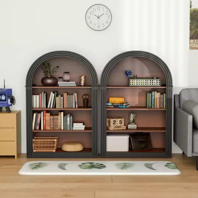 4-Tier Wooden Arched Open Floor Bookcase, Large Storage Organizer for Library, Bedroom, Living Room, Black