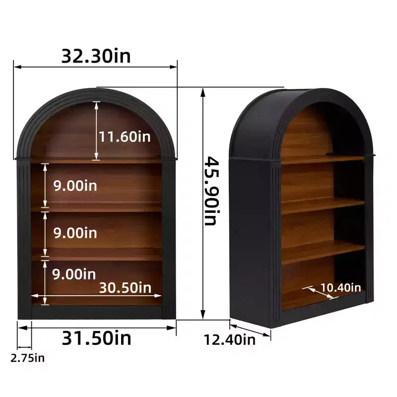 4-Tier Wooden Arched Open Floor Bookcase, Large Storage Organizer for Library, Bedroom, Living Room, Black