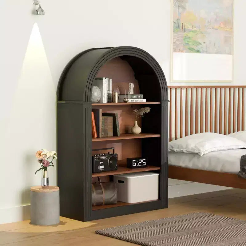 4-Tier Wooden Arched Open Floor Bookcase, Large Storage Organizer for Library, Bedroom, Living Room, Black