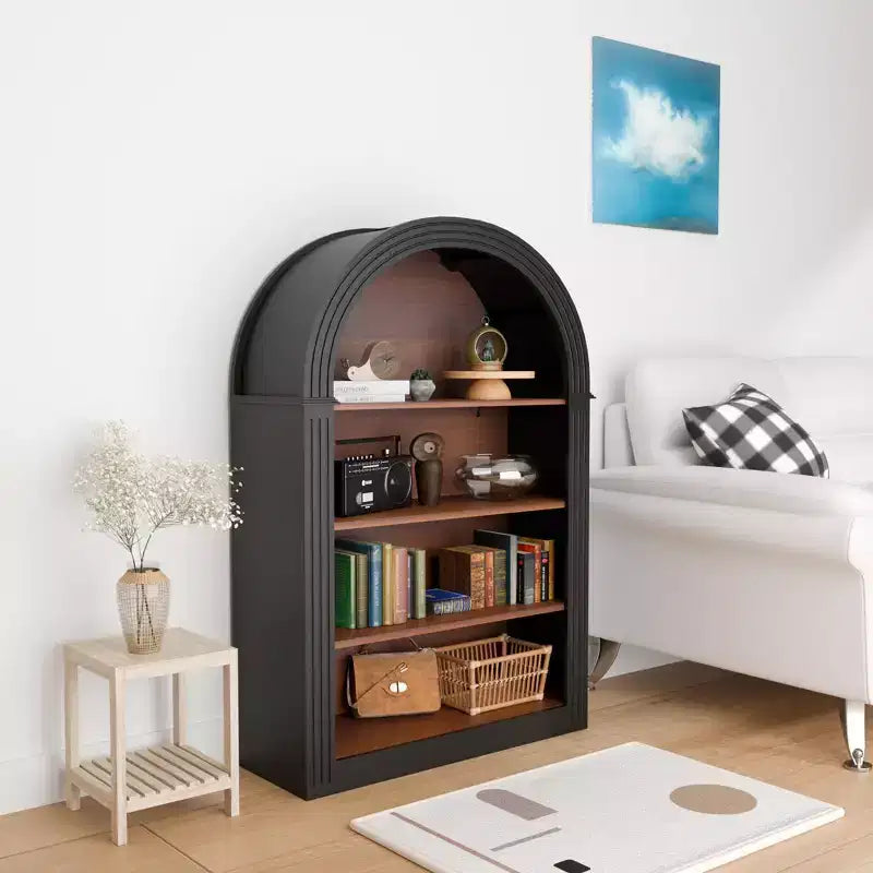 4-Tier Wooden Arched Open Floor Bookcase, Large Storage Organizer for Library, Bedroom, Living Room, Black